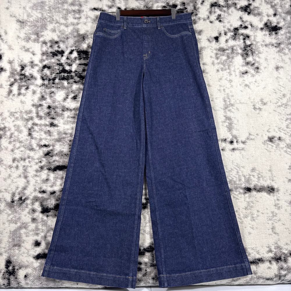 Spanx Wide Leg Raw Indigo Jeans Womens Extra Large Flare Hippie Dark Wash Boho‎